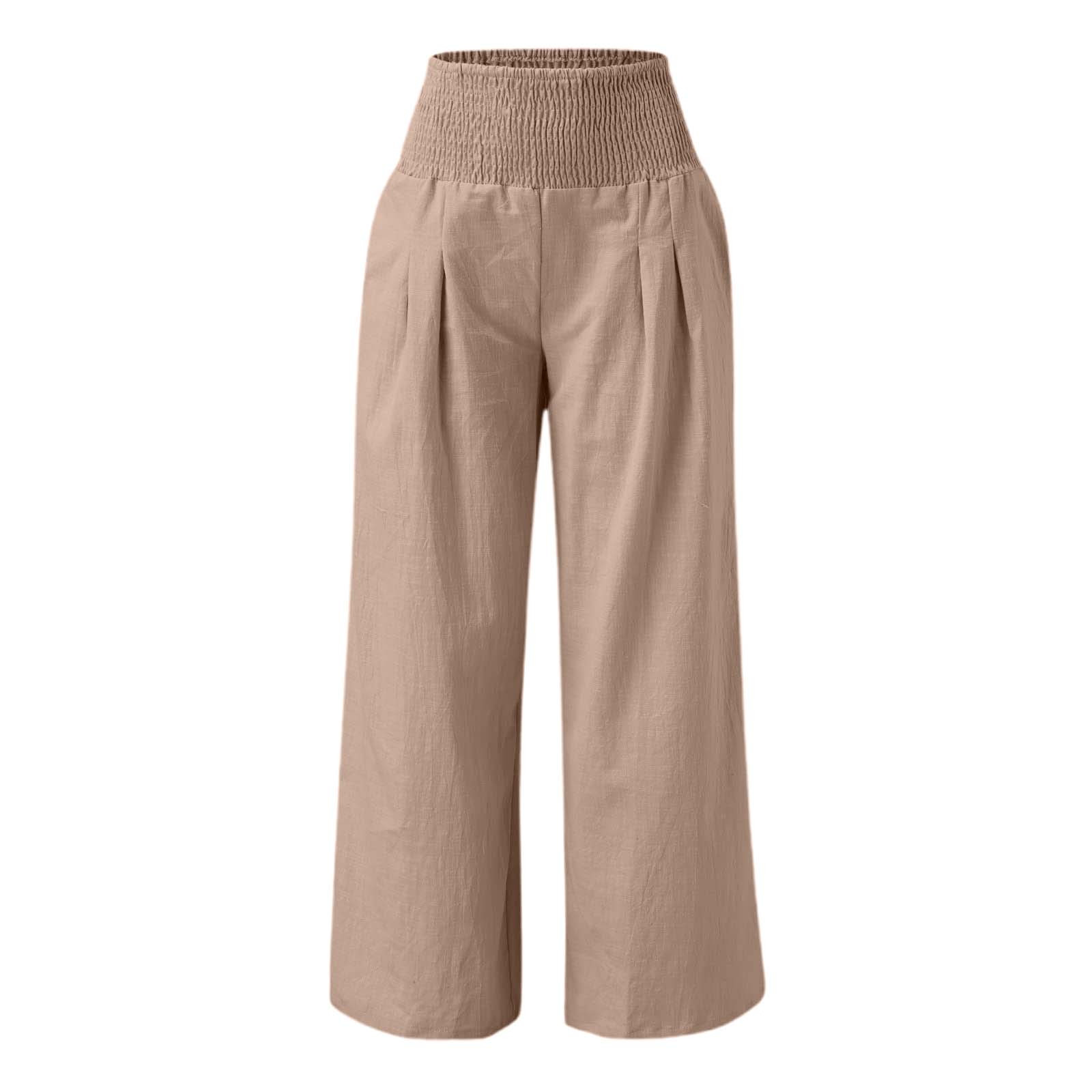thumbnail image 4 of Pantalones anchos de cintura alta para mujer: elásticos, de color liso, con bolsillos y cinturón, para llevar a diario de forma informal. Tallas: M-XXXL., 4 of 5